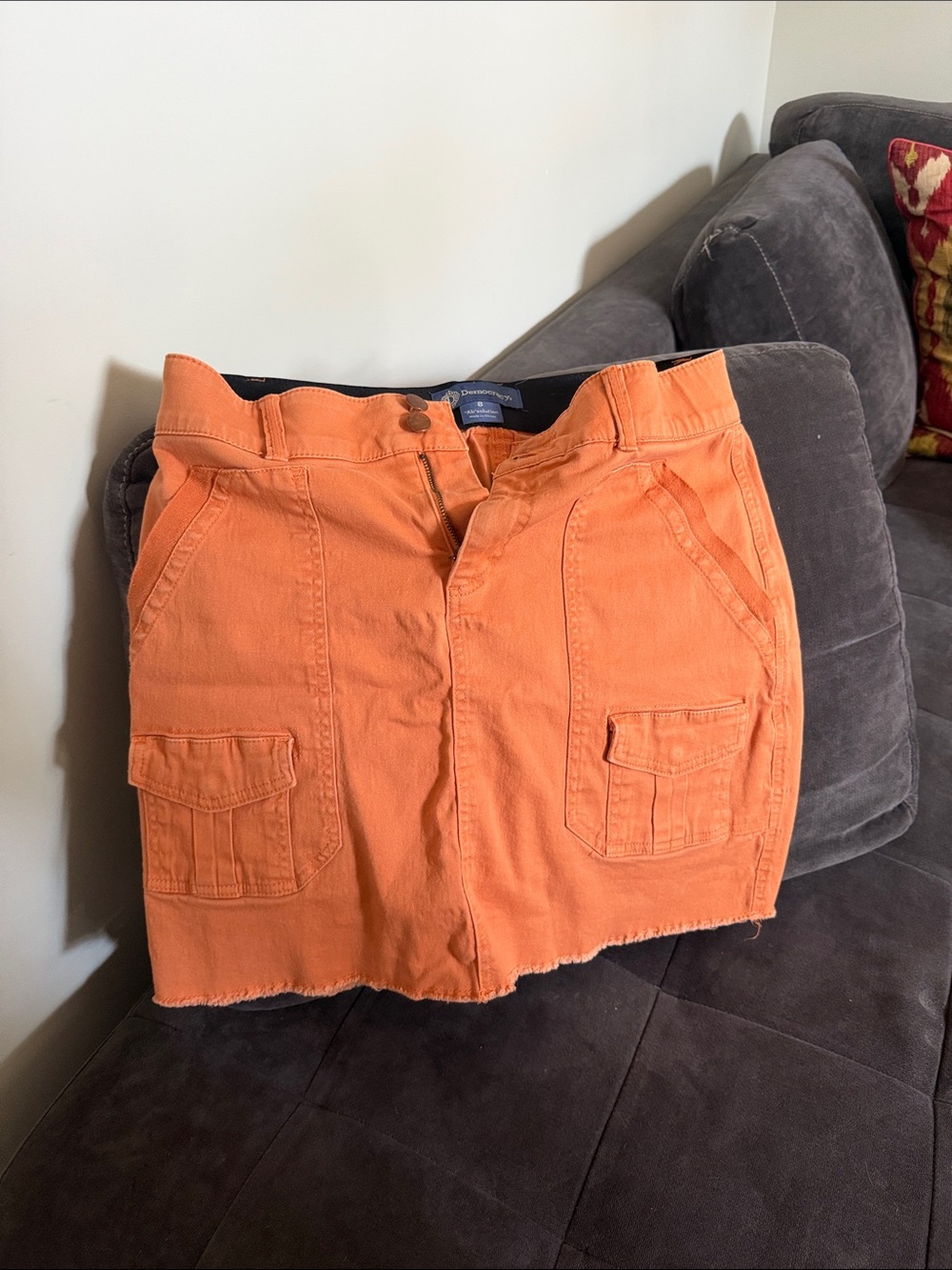 Democracy Orange Mini Cargo Skirt with Flap Pockets
